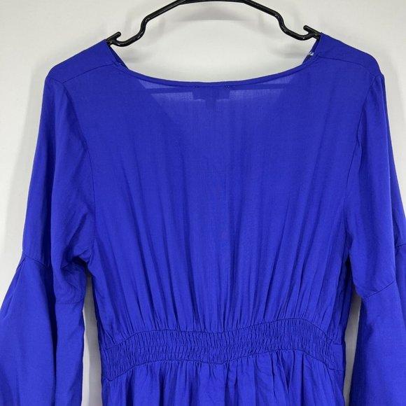 Umgee Dress Blue Ruffle Hi Lo Bell Sleeve V Neck Midi NWT - Picture 11 of 12